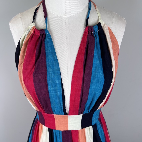 LUXXEL, Striped Colorful Maxi Dress, Halter Neck, Low Back, Small - Picture 4 of 12